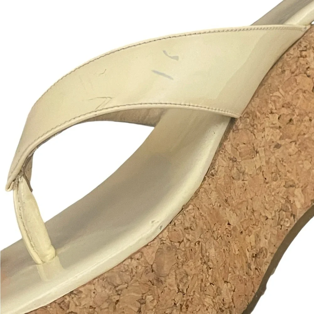 JIMMY CHOO Open Toe Platform Wedge Sandals Leather‎ Cork Size 7/ 37
